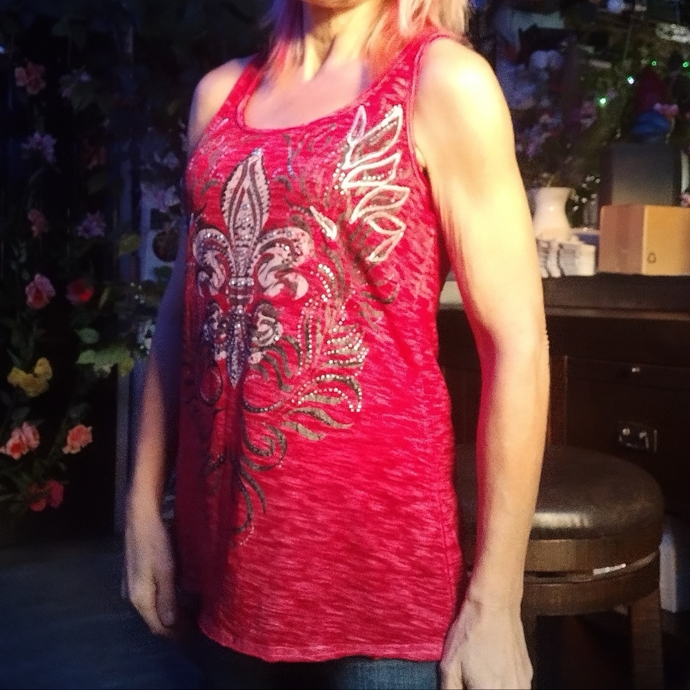 Red Embellished Tank Top - Picture 3 of 12